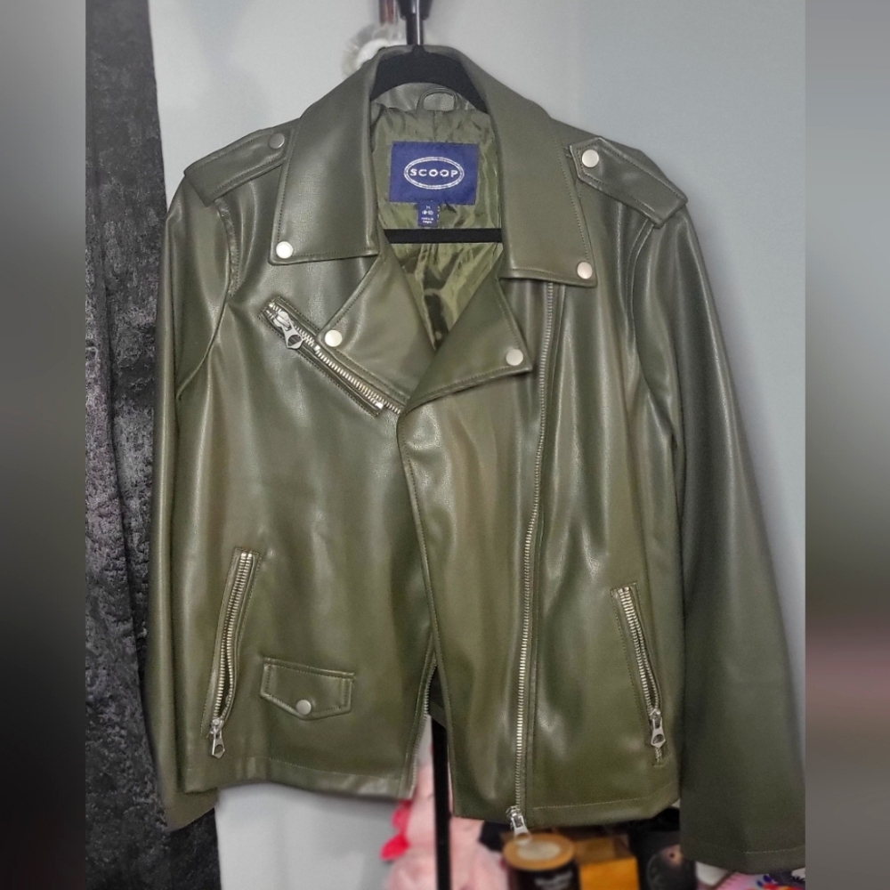 Moto Women's Green Faux Leather Jacket